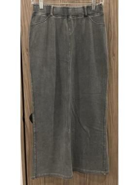 Womens Gray Stretchy Elastic Waist Skirt W/yellow Stitches Size S